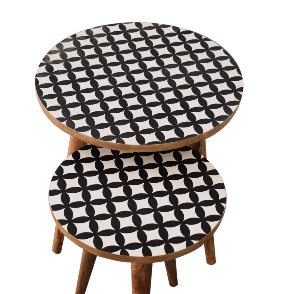 Monochrome End Table | Black & White Accent Design | Compact Side Table