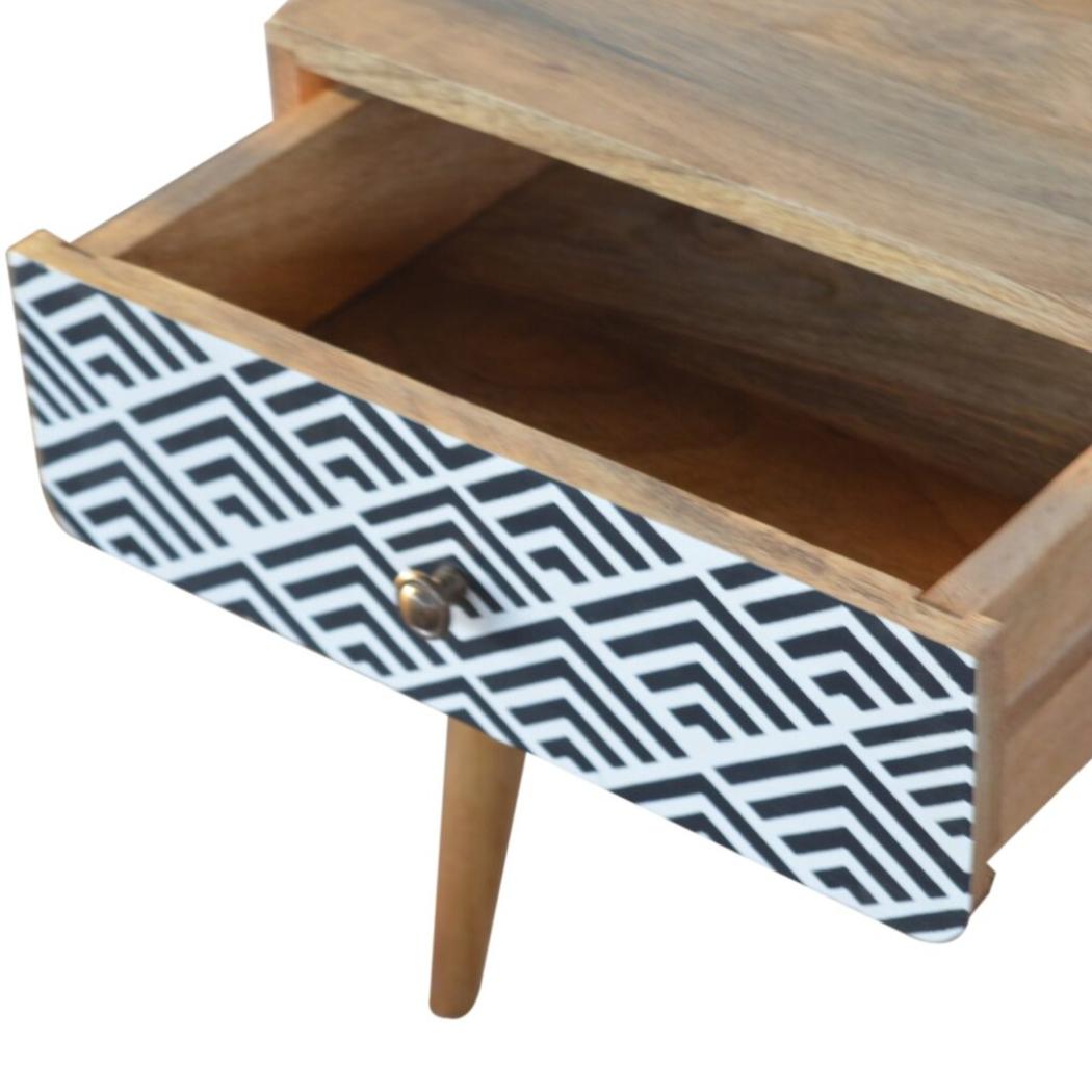 Monochrome Print Bedside Table | Distinctive Detail | Versatile Home Furniture