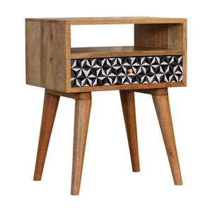 Mosaic Bedside Table | Solid Mango Wood | Oak Finish | 1 Drawer Nightstand with Open Shelf