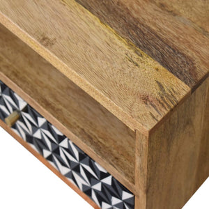 Mosaic Bedside Table | Solid Mango Wood | Oak Finish | 1 Drawer Nightstand with Open Shelf
