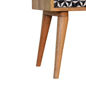 Mosaic Bedside Table | Solid Mango Wood | Oak Finish | 1 Drawer Nightstand with Open Shelf