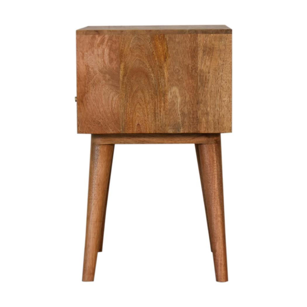 Mosaic Bedside Table | Solid Mango Wood | Oak Finish | 1 Drawer Nightstand with Open Shelf