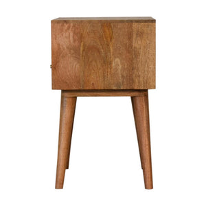 Mosaic Bedside Table | Solid Mango Wood | Oak Finish | 1 Drawer Nightstand with Open Shelf