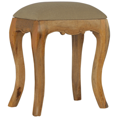 Mud Linen Dressing Stool | French Cabriole Legs | Solid Mango Wood