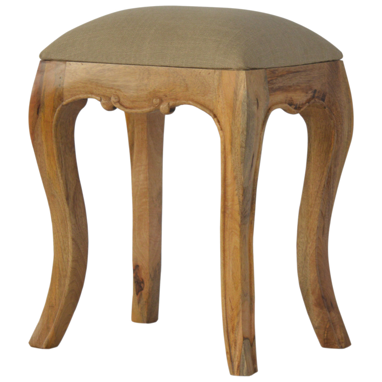 Mud Linen Dressing Stool | French Cabriole Legs | Solid Mango Wood
