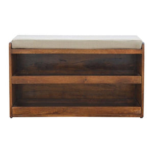 Mud Linen Shoe Storage Bench | 2 Pull-Out Compartments | Mango Wood