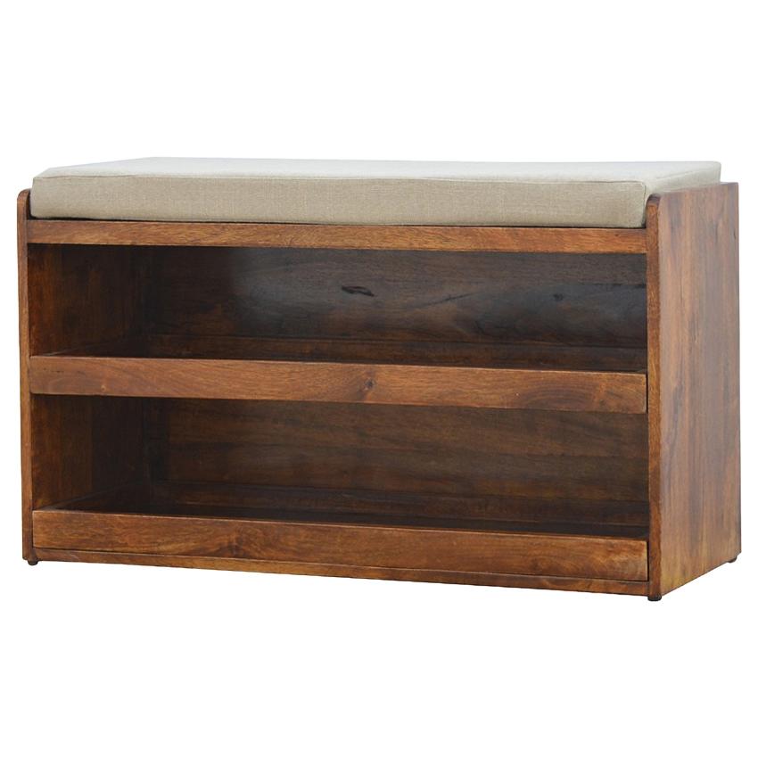 Mud Linen Shoe Storage Bench | 2 Pull-Out Compartments | Mango Wood