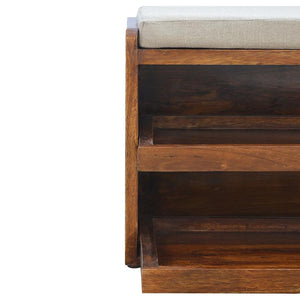 Mud Linen Shoe Storage Bench | 2 Pull-Out Compartments | Mango Wood