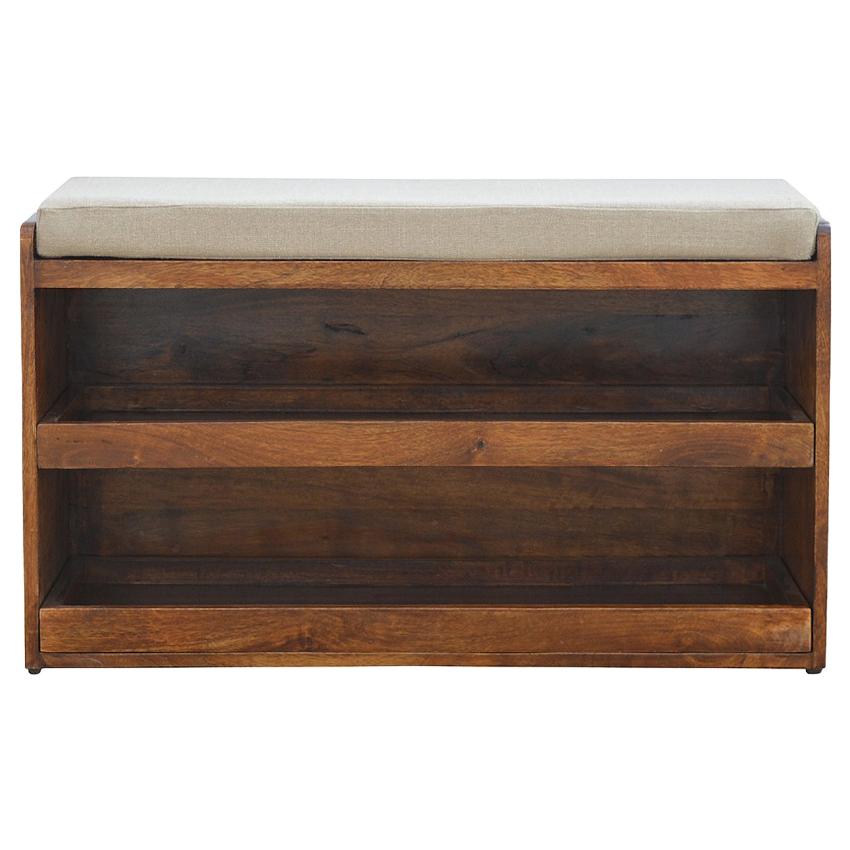 Mud Linen Shoe Storage Bench | 2 Pull-Out Compartments | Mango Wood
