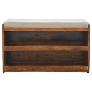 Mud Linen Shoe Storage Bench | 2 Pull-Out Compartments | Mango Wood