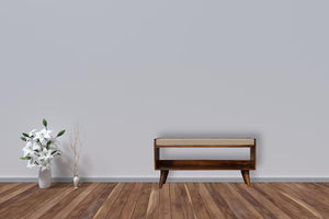 Mud Linen Shoe Storage Bench | Solid Mango Wood | Chestnut Finish | Open Shelf