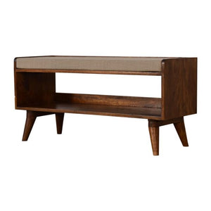 Mud Linen Shoe Storage Bench | Solid Mango Wood | Chestnut Finish | Open Shelf