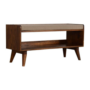 Mud Linen Shoe Storage Bench | Solid Mango Wood | Chestnut Finish | Open Shelf