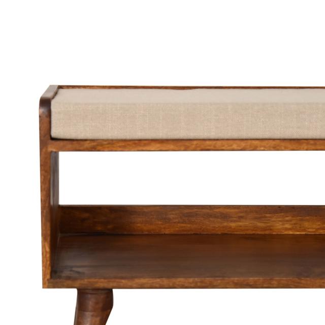 Mud Linen Shoe Storage Bench | Solid Mango Wood | Chestnut Finish | Open Shelf