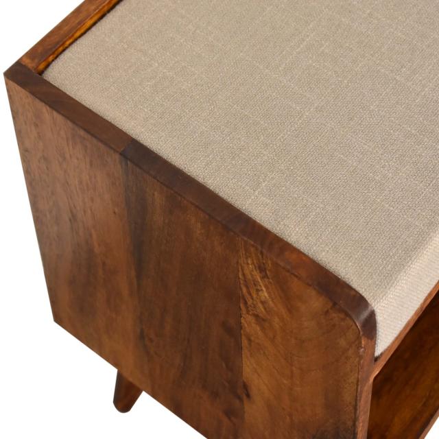 Mud Linen Shoe Storage Bench | Solid Mango Wood | Chestnut Finish | Open Shelf