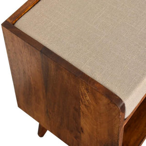 Mud Linen Shoe Storage Bench | Solid Mango Wood | Chestnut Finish | Open Shelf