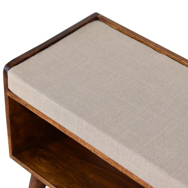 Mud Linen Shoe Storage Bench | Solid Mango Wood | Chestnut Finish | Open Shelf