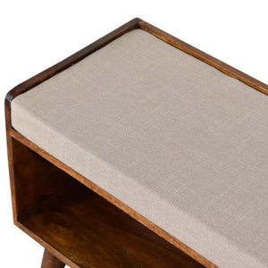 Mud Linen Shoe Storage Bench | Solid Mango Wood | Chestnut Finish | Open Shelf