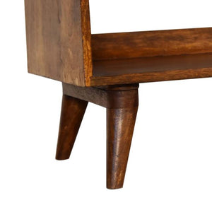 Mud Linen Shoe Storage Bench | Solid Mango Wood | Chestnut Finish | Open Shelf