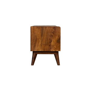 Mud Linen Shoe Storage Bench | Solid Mango Wood | Chestnut Finish | Open Shelf