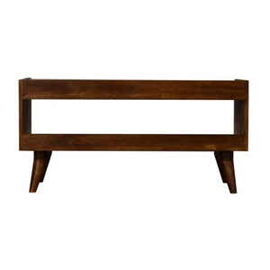 Mud Linen Shoe Storage Bench | Solid Mango Wood | Chestnut Finish | Open Shelf