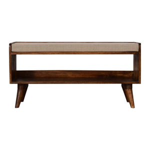 Mud Linen Shoe Storage Bench | Solid Mango Wood | Chestnut Finish | Open Shelf