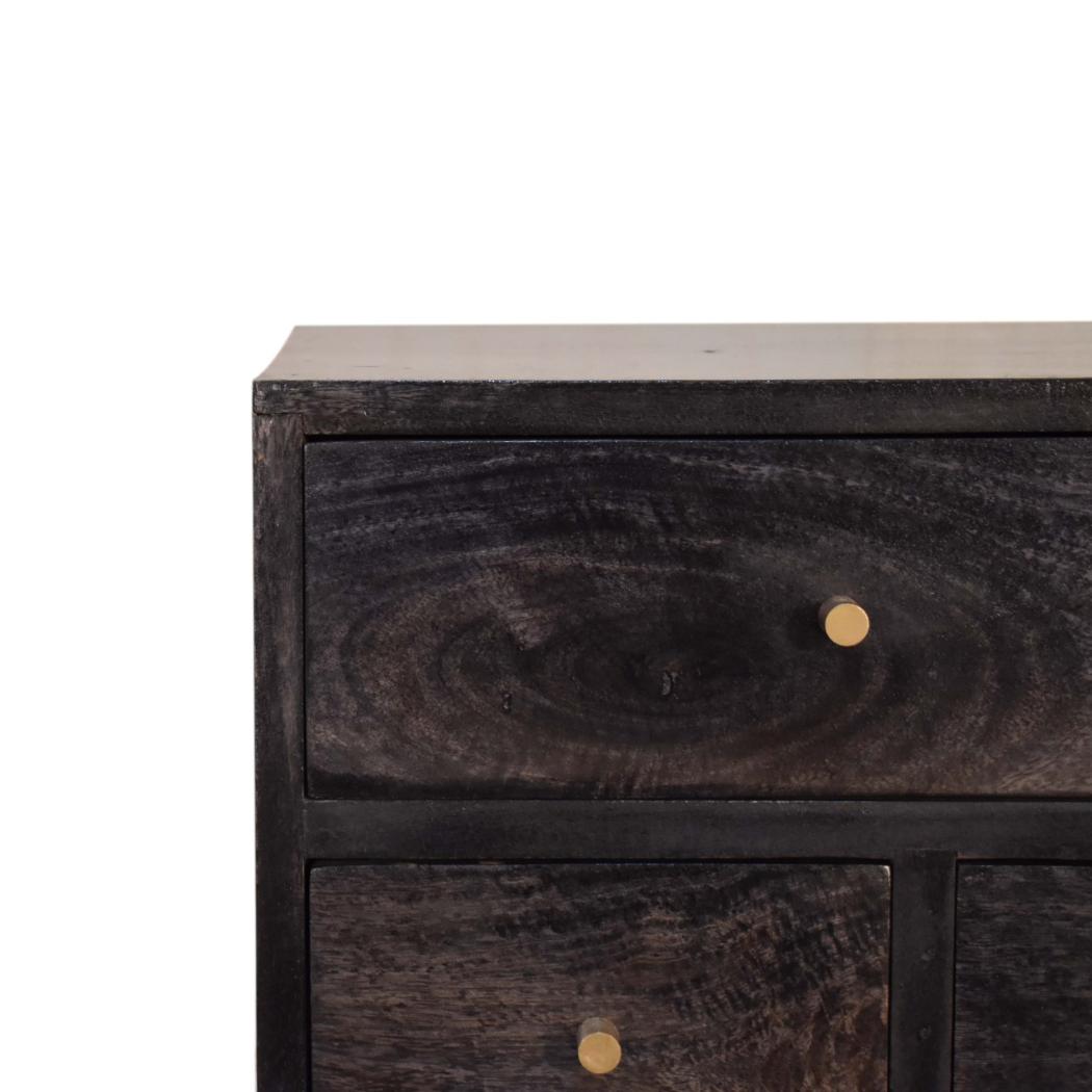 Multi-Drawer Ash Black Bedside Table | Solid Mango Wood | 4 Drawers | Nordic Style