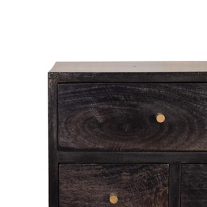 Multi-Drawer Ash Black Bedside Table | Solid Mango Wood | 4 Drawers | Nordic Style