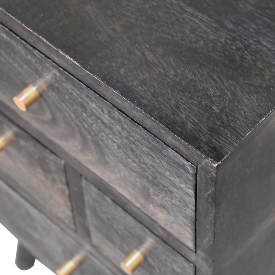 Multi-Drawer Ash Black Bedside Table | Solid Mango Wood | 4 Drawers | Nordic Style