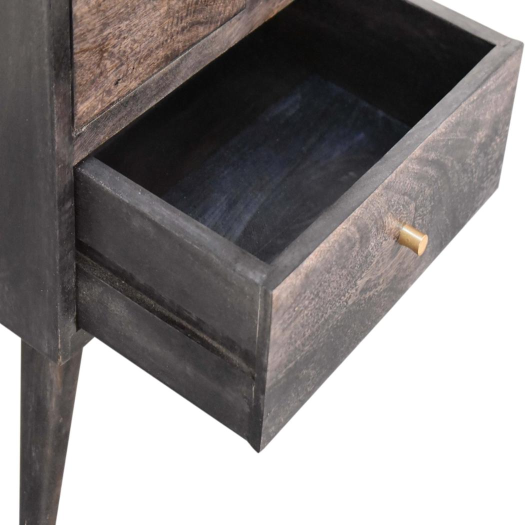 Multi-Drawer Ash Black Bedside Table | Solid Mango Wood | 4 Drawers | Nordic Style