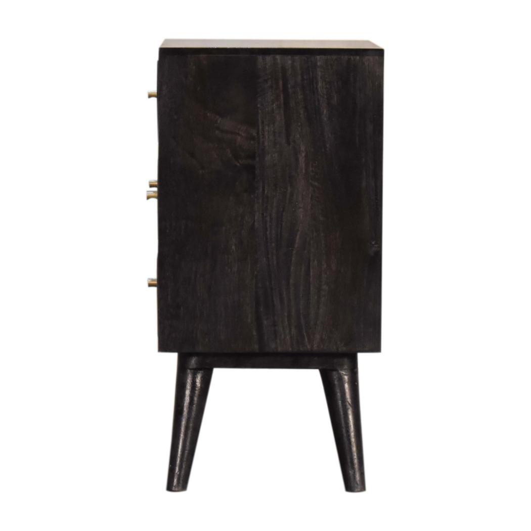 Multi-Drawer Ash Black Bedside Table | Solid Mango Wood | 4 Drawers | Nordic Style