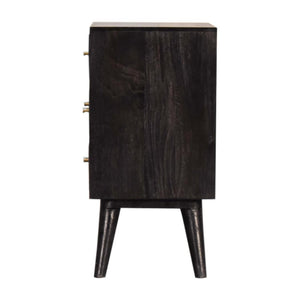 Multi-Drawer Ash Black Bedside Table | Solid Mango Wood | 4 Drawers | Nordic Style