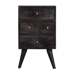 Multi-Drawer Ash Black Bedside Table | Solid Mango Wood | 4 Drawers | Nordic Style