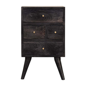 Multi-Drawer Ash Black Bedside Table | Solid Mango Wood | 4 Drawers | Nordic Style
