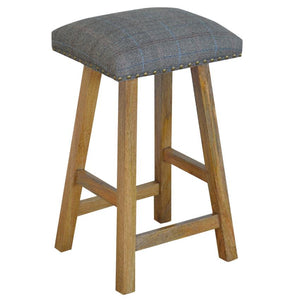 Multi Tweed Bar Stool | Solid Mango Wood | Oak Finish | Upholstered Kitchen Stool