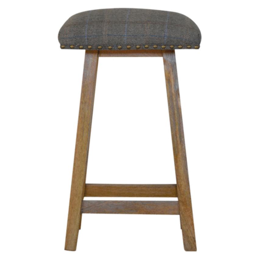 Multi Tweed Bar Stool | Solid Mango Wood | Oak Finish | Upholstered Kitchen Stool