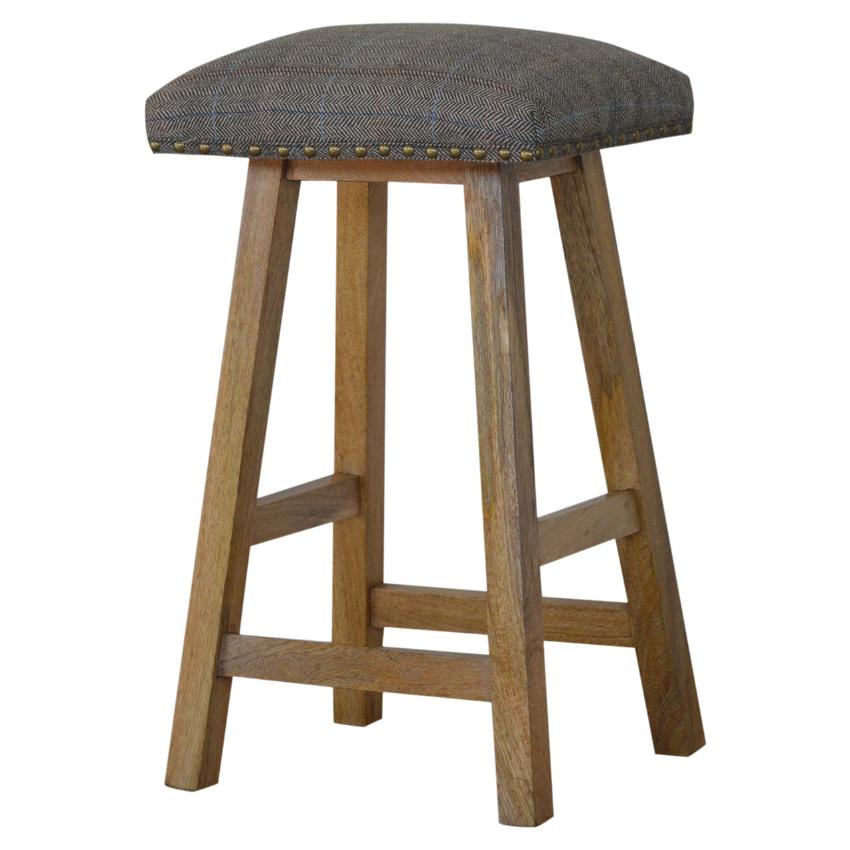 Multi Tweed Bar Stool | Solid Mango Wood | Oak Finish | Upholstered Kitchen Stool