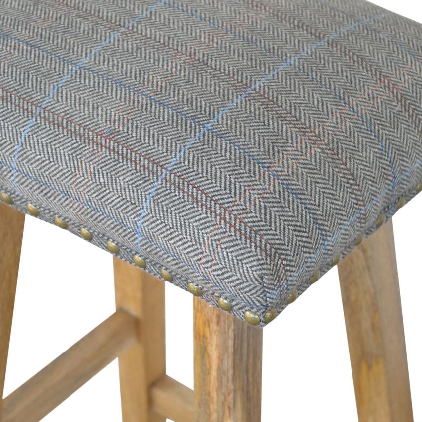Multi Tweed Bar Stool | Solid Mango Wood | Oak Finish | Upholstered Kitchen Stool