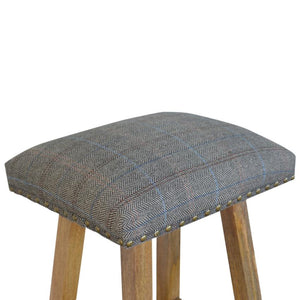 Multi Tweed Bar Stool | Solid Mango Wood | Oak Finish | Upholstered Kitchen Stool