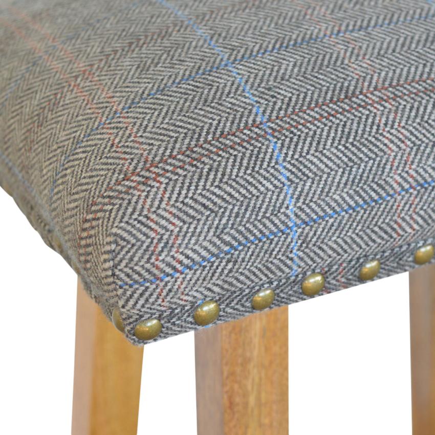 Multi Tweed Bar Stool | Solid Mango Wood | Oak Finish | Upholstered Kitchen Stool