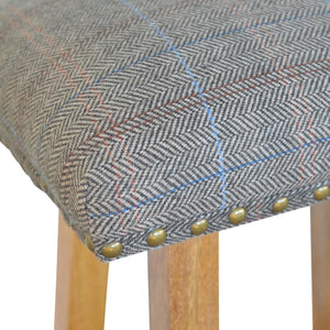 Multi Tweed Bar Stool | Solid Mango Wood | Oak Finish | Upholstered Kitchen Stool
