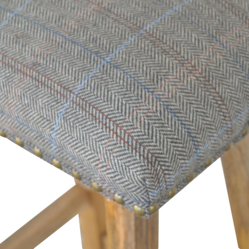 Multi Tweed Bar Stool | Solid Mango Wood | Oak Finish | Upholstered Kitchen Stool