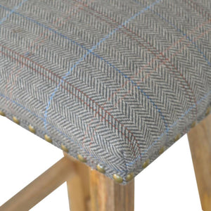 Multi Tweed Bar Stool | Solid Mango Wood | Oak Finish | Upholstered Kitchen Stool