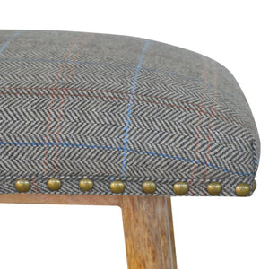Multi Tweed Bar Stool | Solid Mango Wood | Oak Finish | Upholstered Kitchen Stool