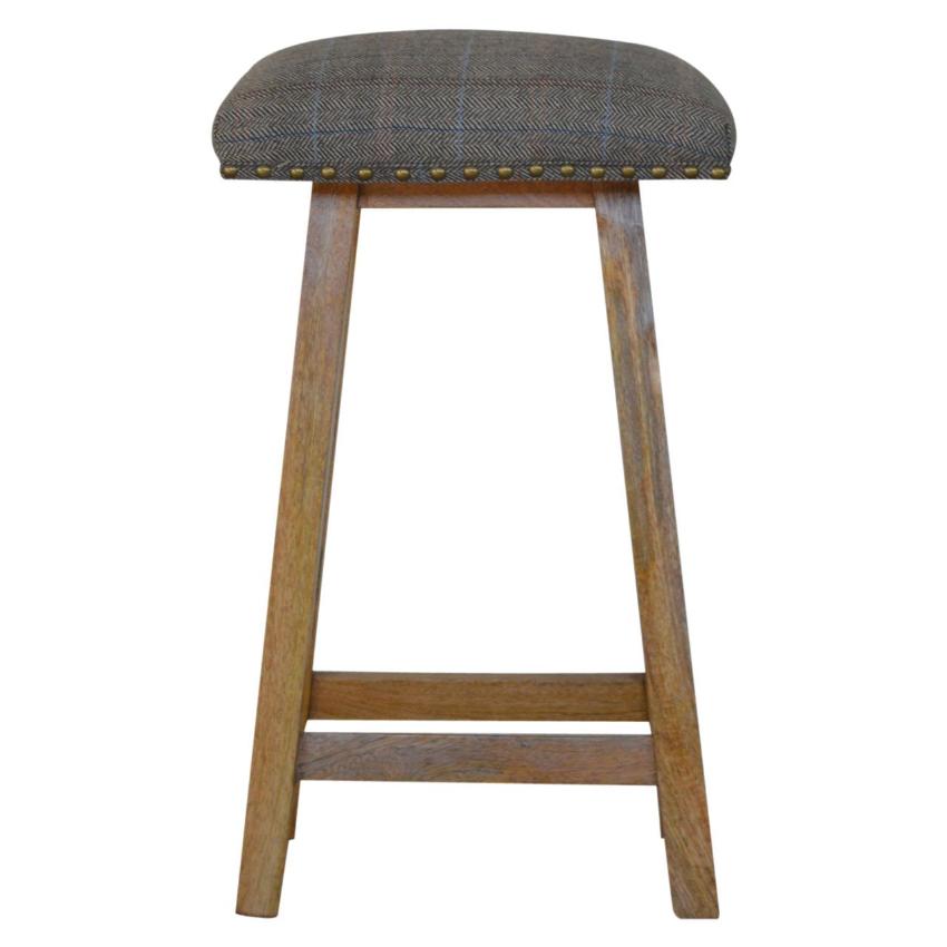Multi Tweed Bar Stool | Solid Mango Wood | Oak Finish | Upholstered Kitchen Stool