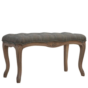 Multi Tweed Carved Bedroom Bench | Upholstered Seat | Decorative End-of-Bed Bench