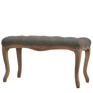 Multi Tweed Carved Bedroom Bench | Upholstered Seat | Decorative End-of-Bed Bench