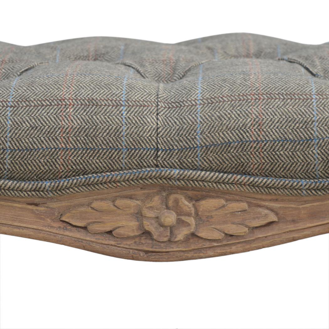 Multi Tweed Carved Bedroom Bench | Upholstered Seat | Decorative End-of-Bed Bench