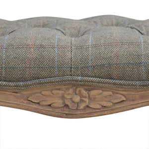 Multi Tweed Carved Bedroom Bench | Upholstered Seat | Decorative End-of-Bed Bench