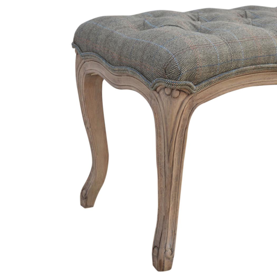 Multi Tweed Carved Bedroom Bench | Upholstered Seat | Decorative End-of-Bed Bench